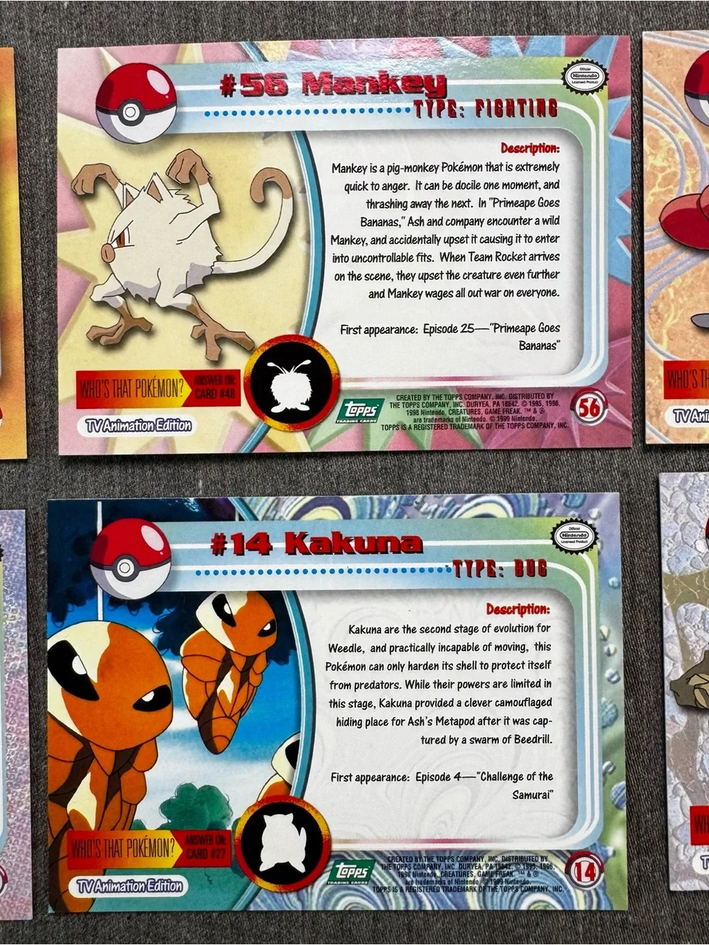 Vintage 1999 Topps Pokemon Card Lot 6 TV Animation Green Logo Non-Foil Clefable